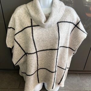 100% Cashmere Windowpane Cowl Neck Poncho Sweater Plus Size 1X Pullover Vest